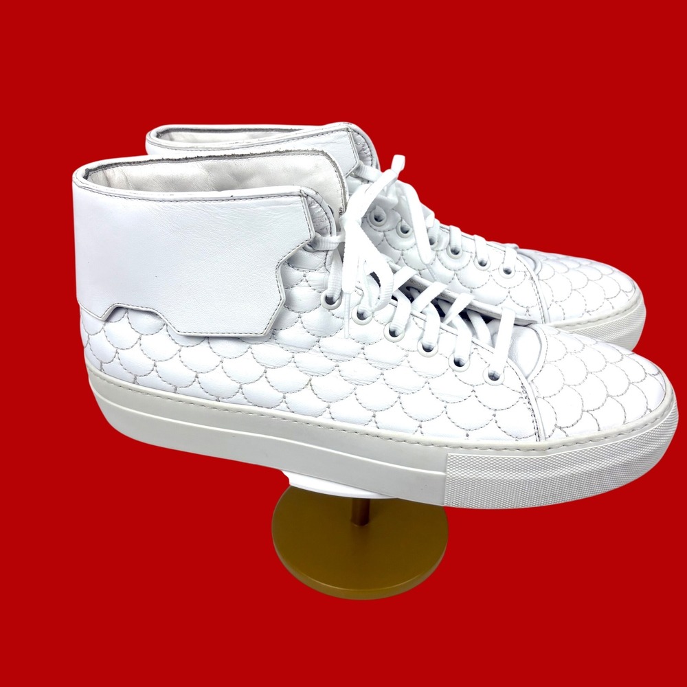 Buscemi 90MM Quilt White Leather Mid Top Men's Sneakers Size 43 US 10 Italy Luxe